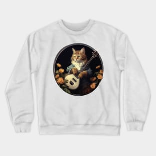 Cottagecore Aesthetic Cat Playing Banjo - Camping Crewneck Sweatshirt